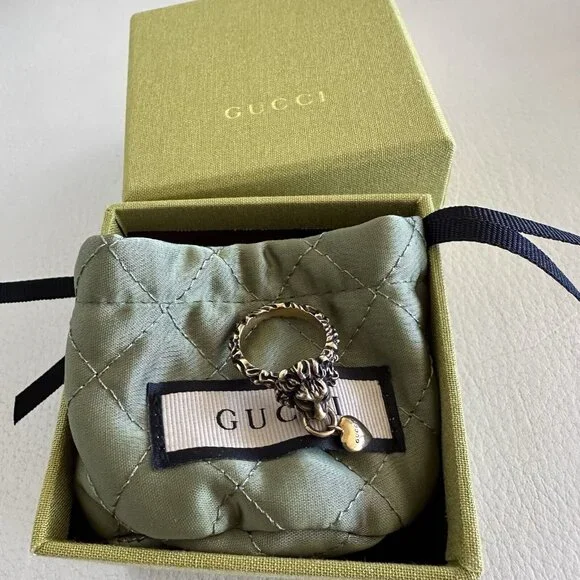 NEW Gucci Ring Lion Head Heart Gold Tone Metal Sz S - Picture 2 of 8